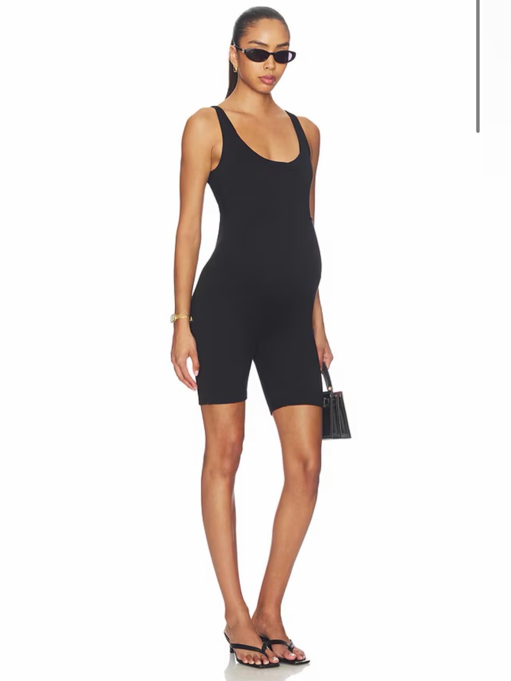 THE CINDY MATERNITY BUMPSUIT Black Maternity Tank Romper - Stretch Scoop Neck